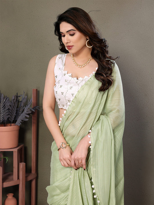 Pista Banglori Saree With Blouse Piece