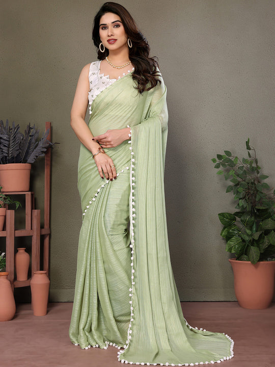 Pista Banglori Saree With Blouse Piece