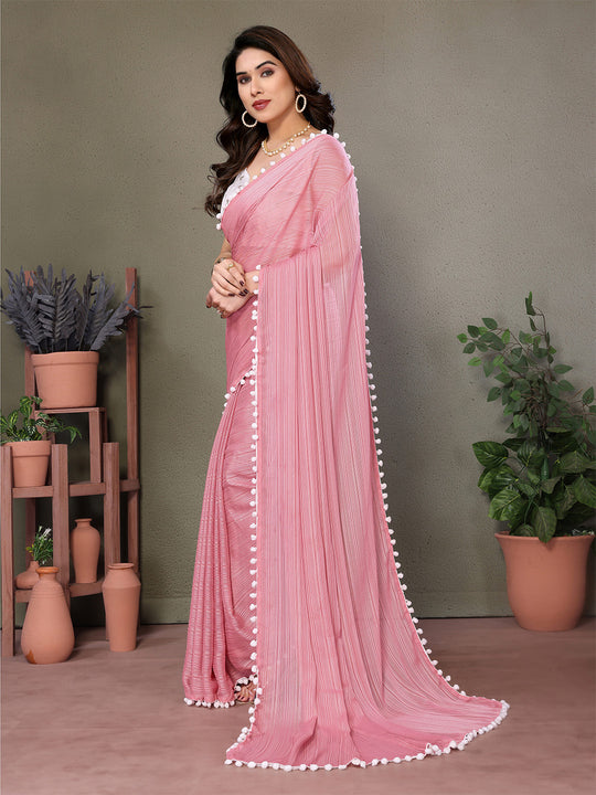 Pink Banglori Saree With Blouse Piece