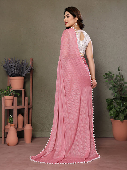 Pink Banglori Saree With Blouse Piece
