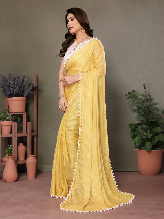 Yellow Banglori Saree With Blouse Piece