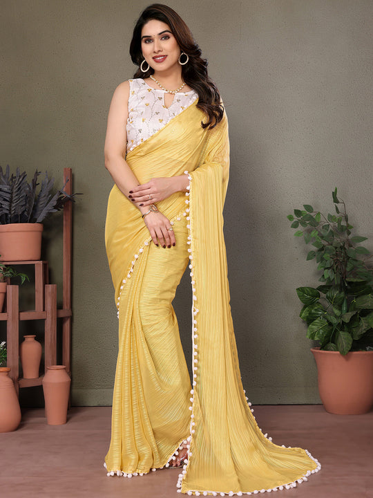 Yellow Banglori Saree With Blouse Piece