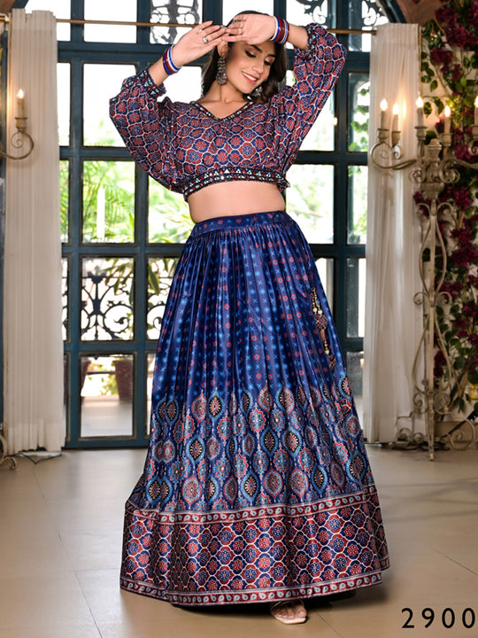 Blue Dull Satin Lehenga Choli