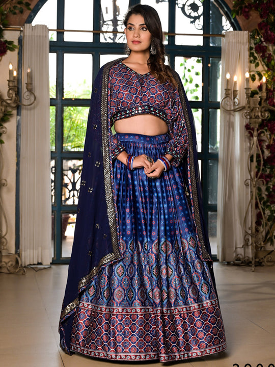Blue Dull Satin Lehenga Choli
