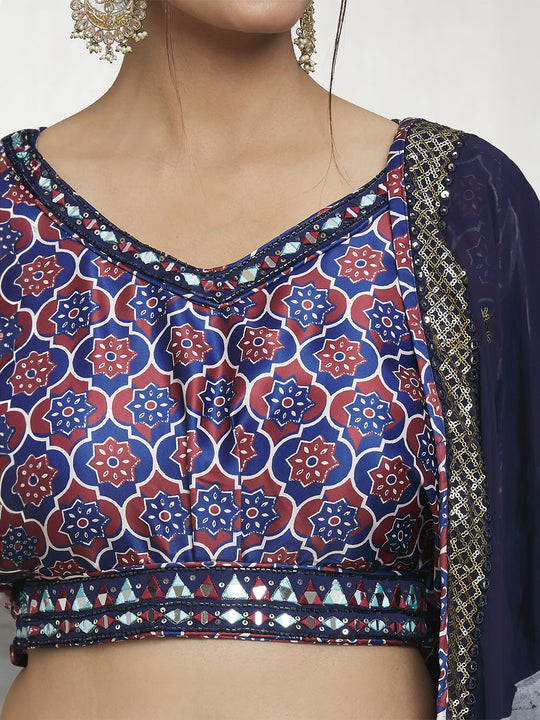 Blue Dull Satin Lehenga Choli