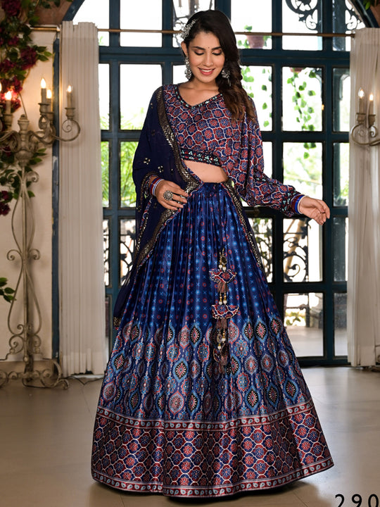 Blue Dull Satin Lehenga Choli