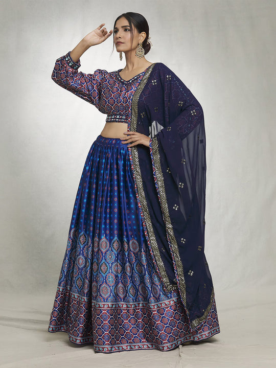 Blue Dull Satin Lehenga Choli