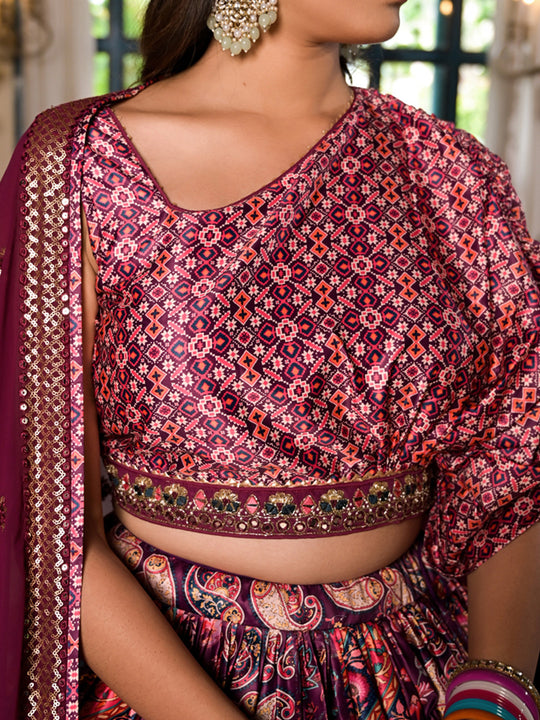 Purple Dull Satin Lehenga Choli