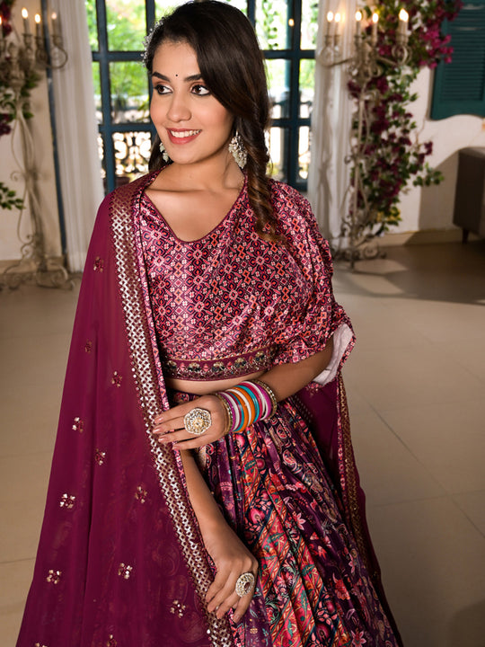 Purple Dull Satin Lehenga Choli