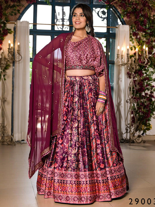 Purple Dull Satin Lehenga Choli