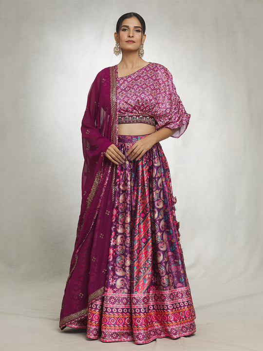 Purple Dull Satin Lehenga Choli