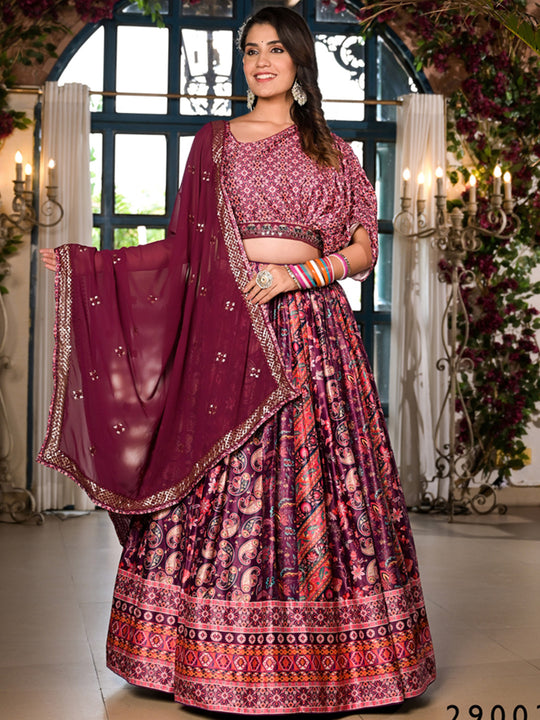 Purple Dull Satin Lehenga Choli