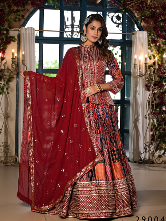 Multi Color Dull Satin Lehenga Choli