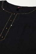Women's Rayon Black Kurta Trouser Dupatta Set