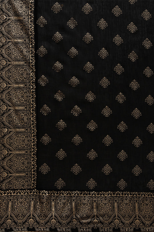 Women's Rayon Black Kurta Trouser Dupatta Set