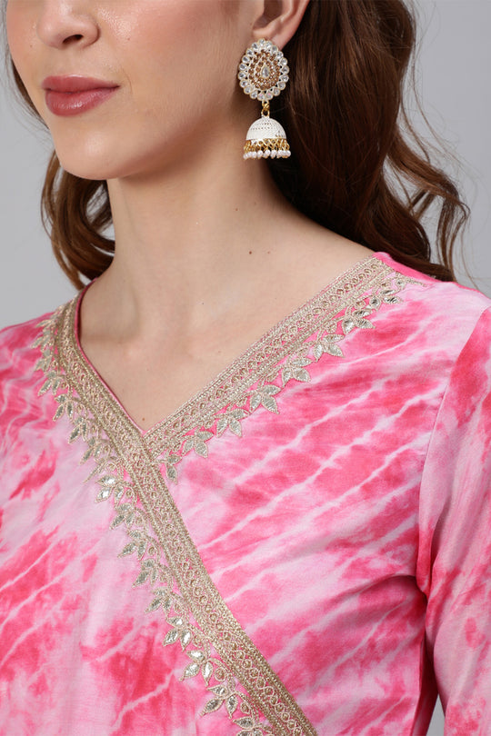 Women's Silk Tie & Dye Anarkali Kurta Trouser Dupatta Set