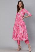 Women's Silk Tie & Dye Anarkali Kurta Trouser Dupatta Set