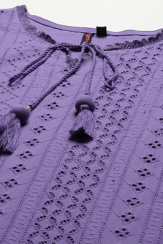 Women's Cotton Purple Kurta Trouser Dupatta Set