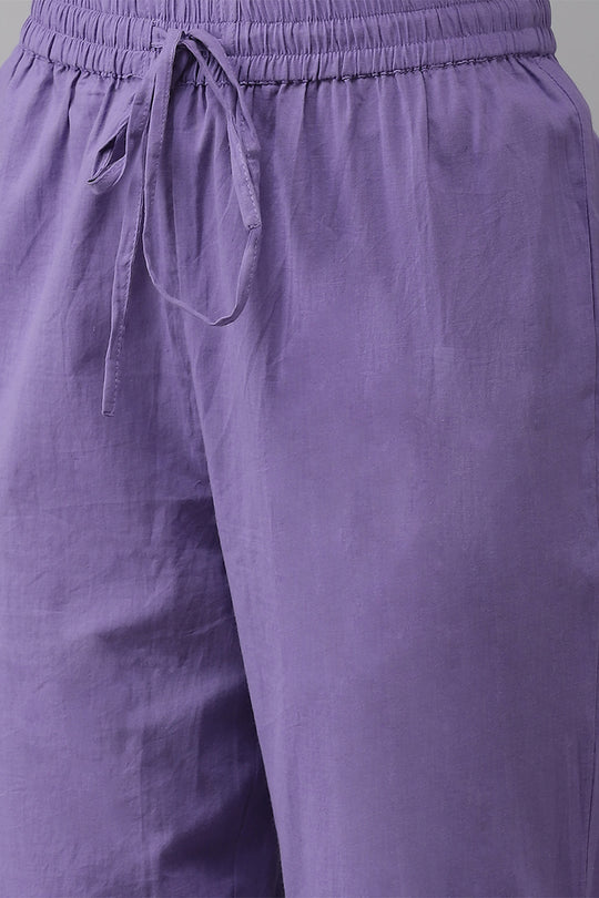 Women's Cotton Purple Kurta Trouser Dupatta Set