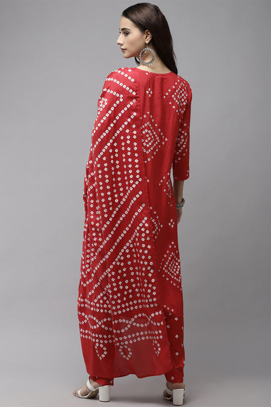 Women's Red Bandhani Kurta Set