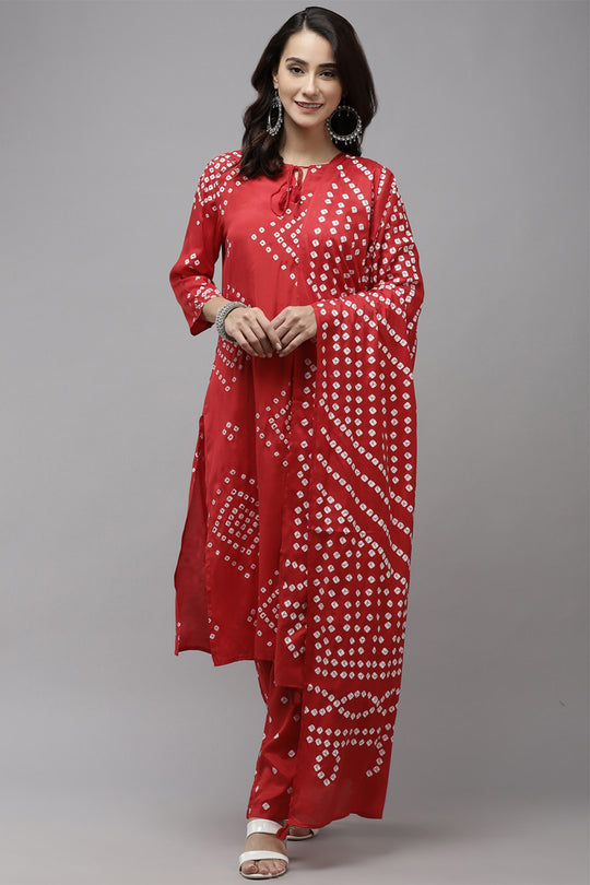 Women's Red Bandhani Kurta Set