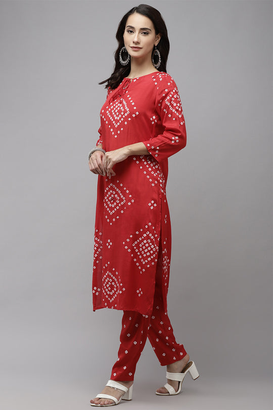 Women's Red Bandhani Kurta Set