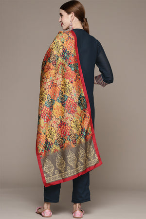 Women Teal Blue & Red Kurta with Trousers & Dupatta