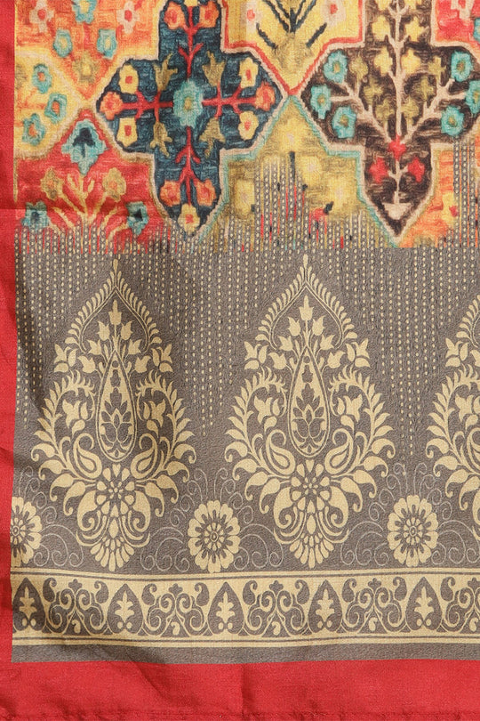 Women Teal Blue & Red Kurta with Trousers & Dupatta