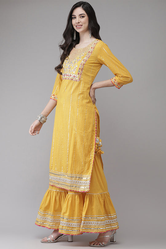Women's Cotton Mustard Kurta Set