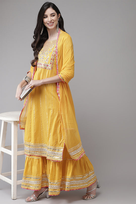 Women's Cotton Mustard Kurta Set