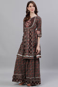 Women's Cotton Brown Kurta Sharara Dupatta Set