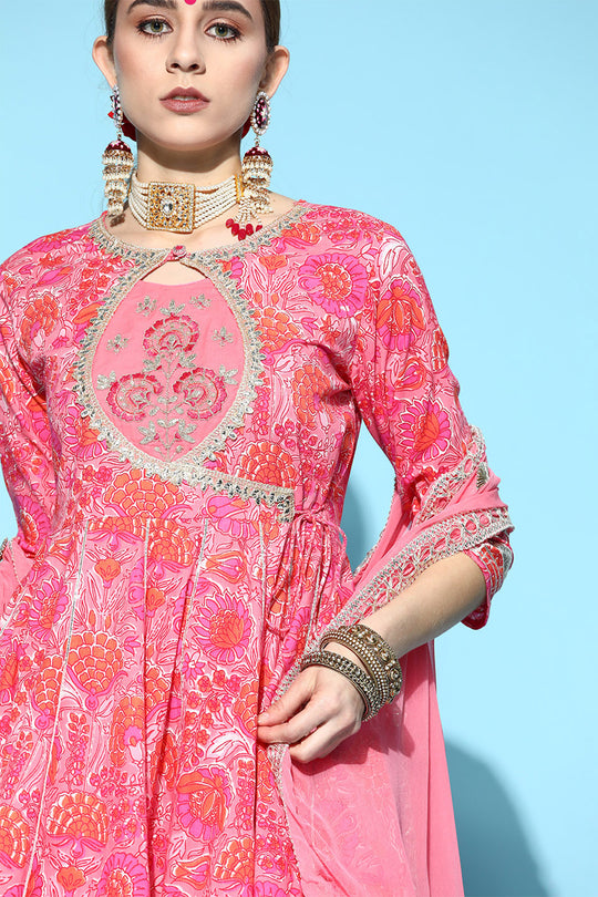 Women's Cotton Pink Kurta Sharara Dupatta Set