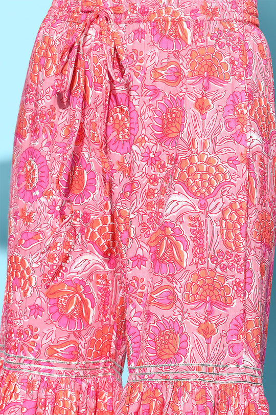 Women's Cotton Pink Kurta Sharara Dupatta Set