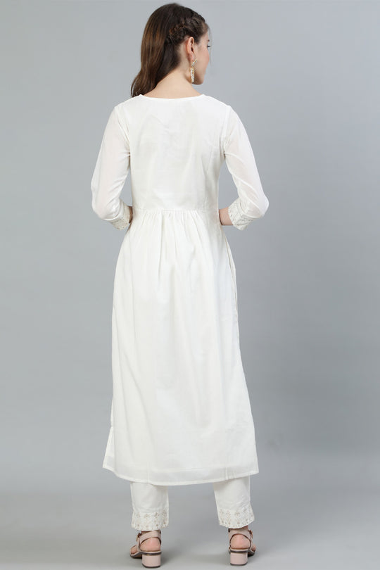 Women's Off White High Slit Kurta With Trouser