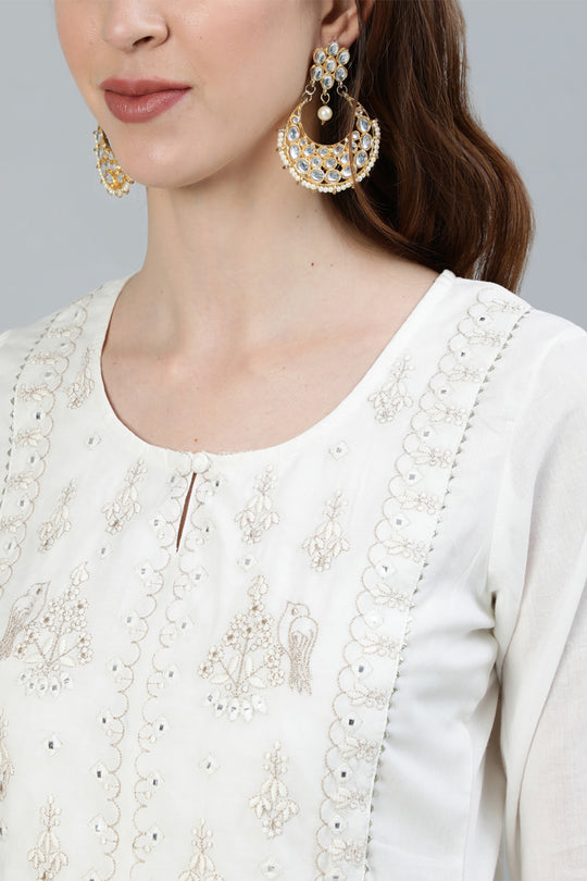 Women's Off White High Slit Kurta With Trouser