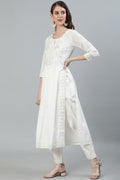 Women's Off White High Slit Kurta With Trouser