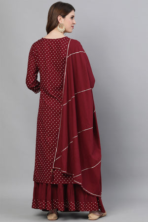 Women's Rayon Maroon Straight Kurta Skirt Dupatta Set