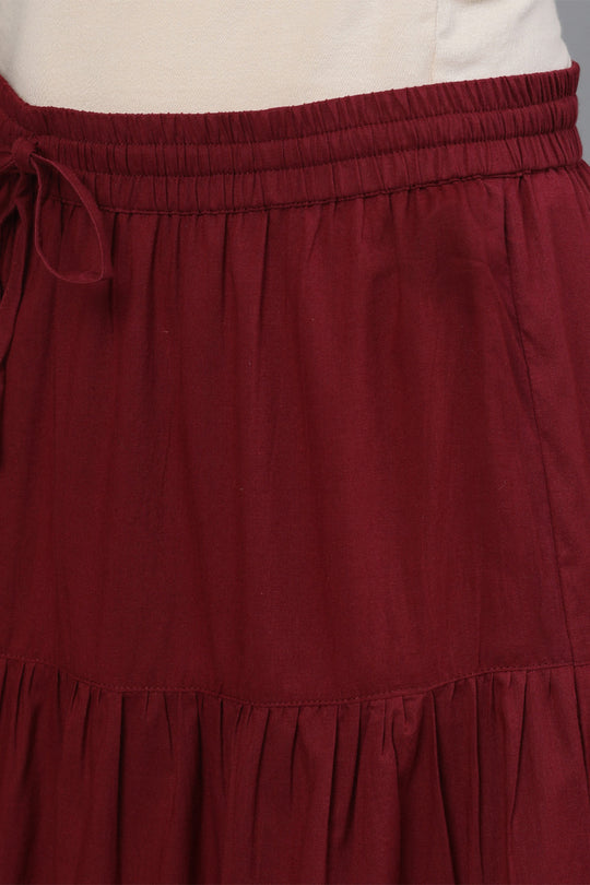 Women's Rayon Maroon Straight Kurta Skirt Dupatta Set