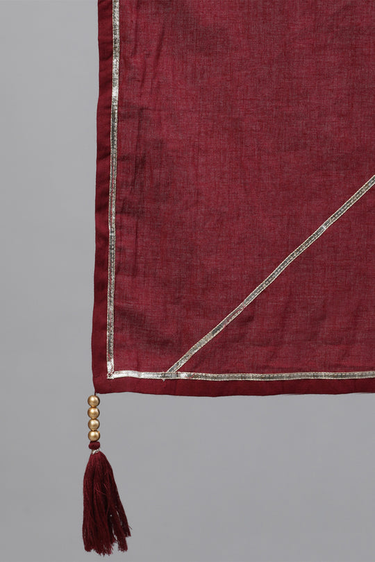 Women's Rayon Maroon Straight Kurta Skirt Dupatta Set