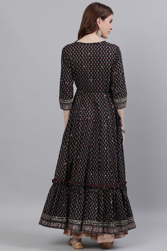 Women's Black Yoke Embellished Anarkali Kurta