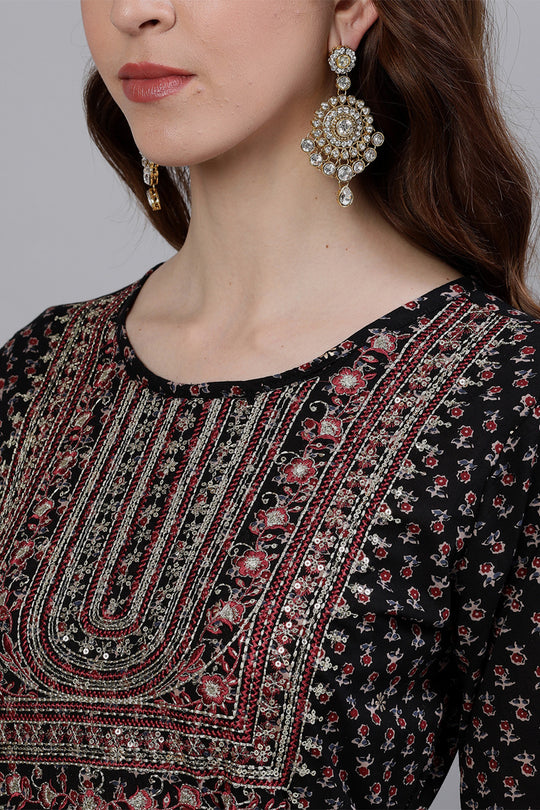 Women's Black Yoke Embellished Anarkali Kurta
