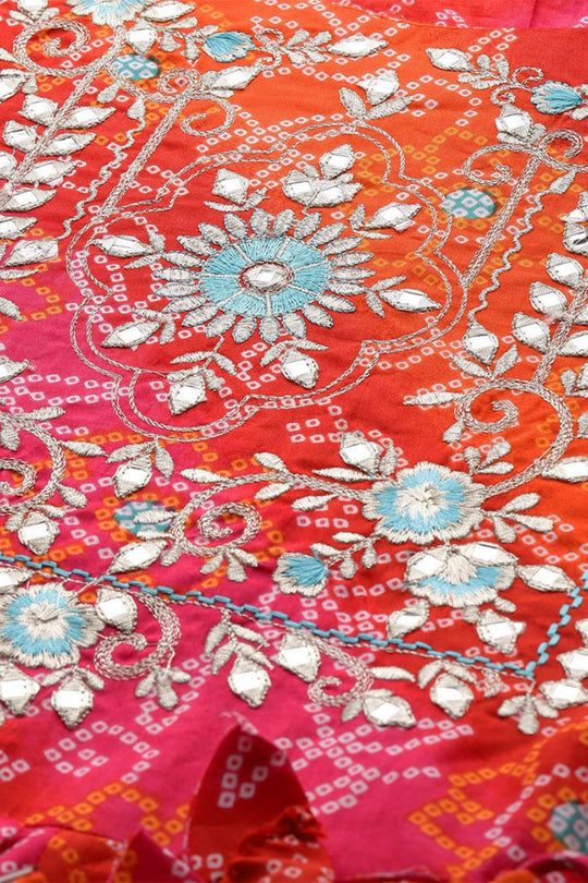 Women's Rayon Red Bandhani Anarkali Kurta