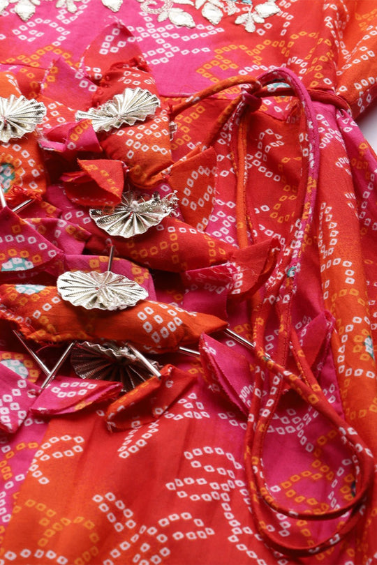 Women's Rayon Red Bandhani Anarkali Kurta