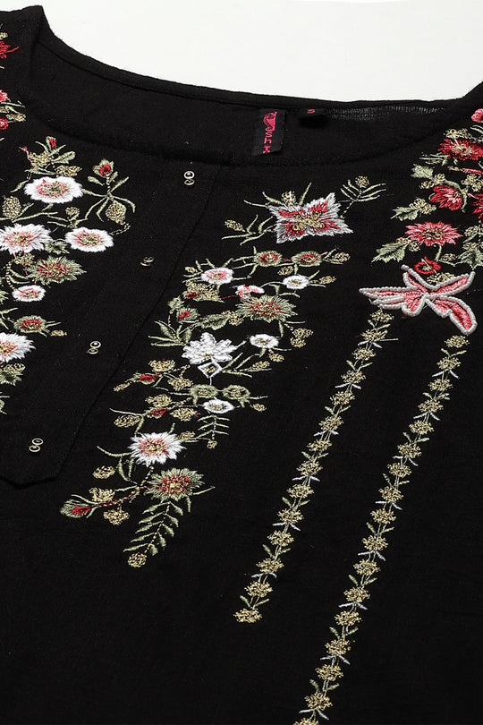 Women's Cotton Black & Off White Straight Kurta Trouser Set