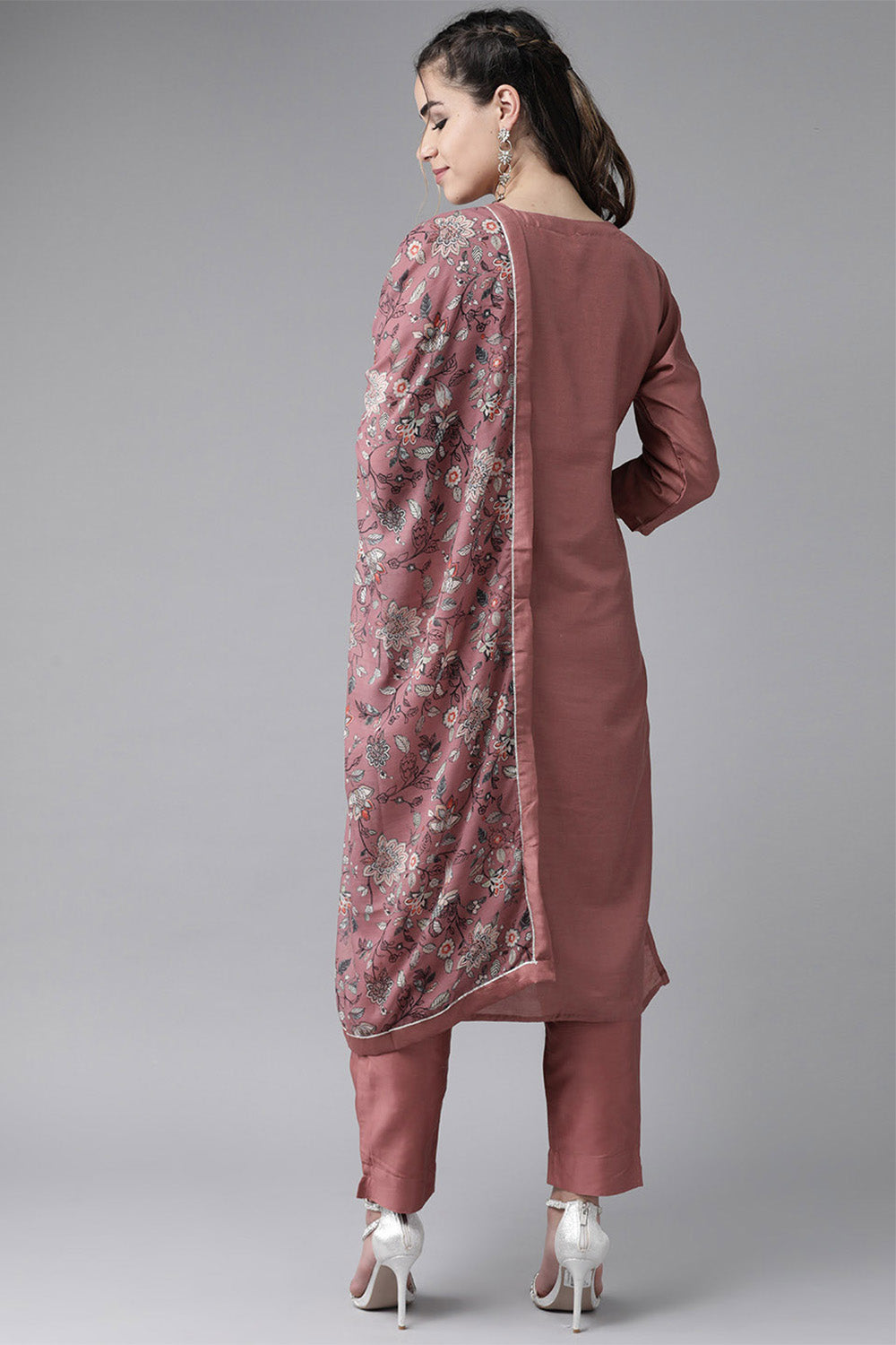 Women's Silk Blend Mauve Kurta Trouser Dupatta Set