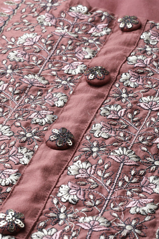 Women's Silk Blend Mauve Kurta Trouser Dupatta Set