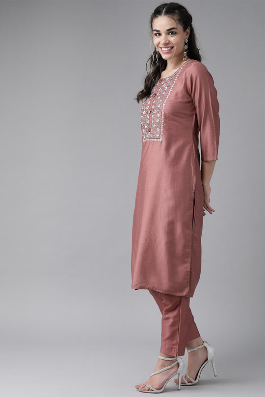 Women's Silk Blend Mauve Kurta Trouser Dupatta Set