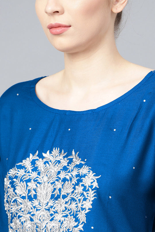 Women's Blue Viscose Rayon Printed Kurta Palazzo Set