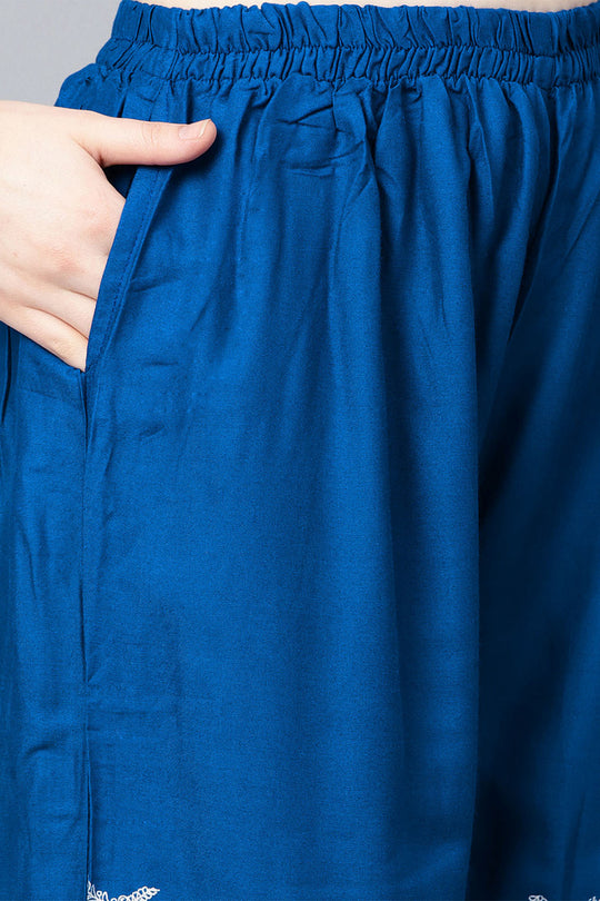 Women's Blue Viscose Rayon Printed Kurta Palazzo Set