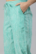 Women's Cotton Blue Printed A-Line Kurta Trouser Set